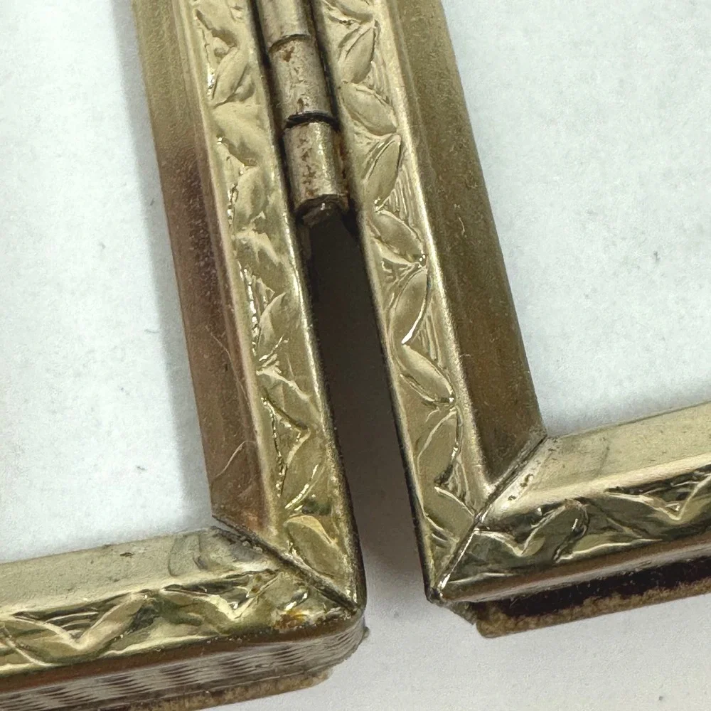 Vintage Ornate Brass Double Folding Picture Frame Embossed Floral Hinged 3.5 x 5